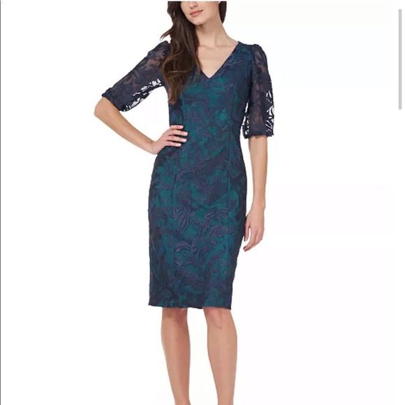 JS Collections Teal and Navy Midi Dress - Picture 2 of 4